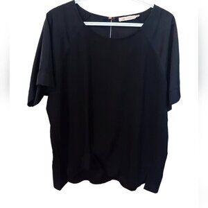 AK‎ Urban Black Blouse Dark Gray Sleeves Sheer  Top Keyhole Back Womens 50 (XXL)